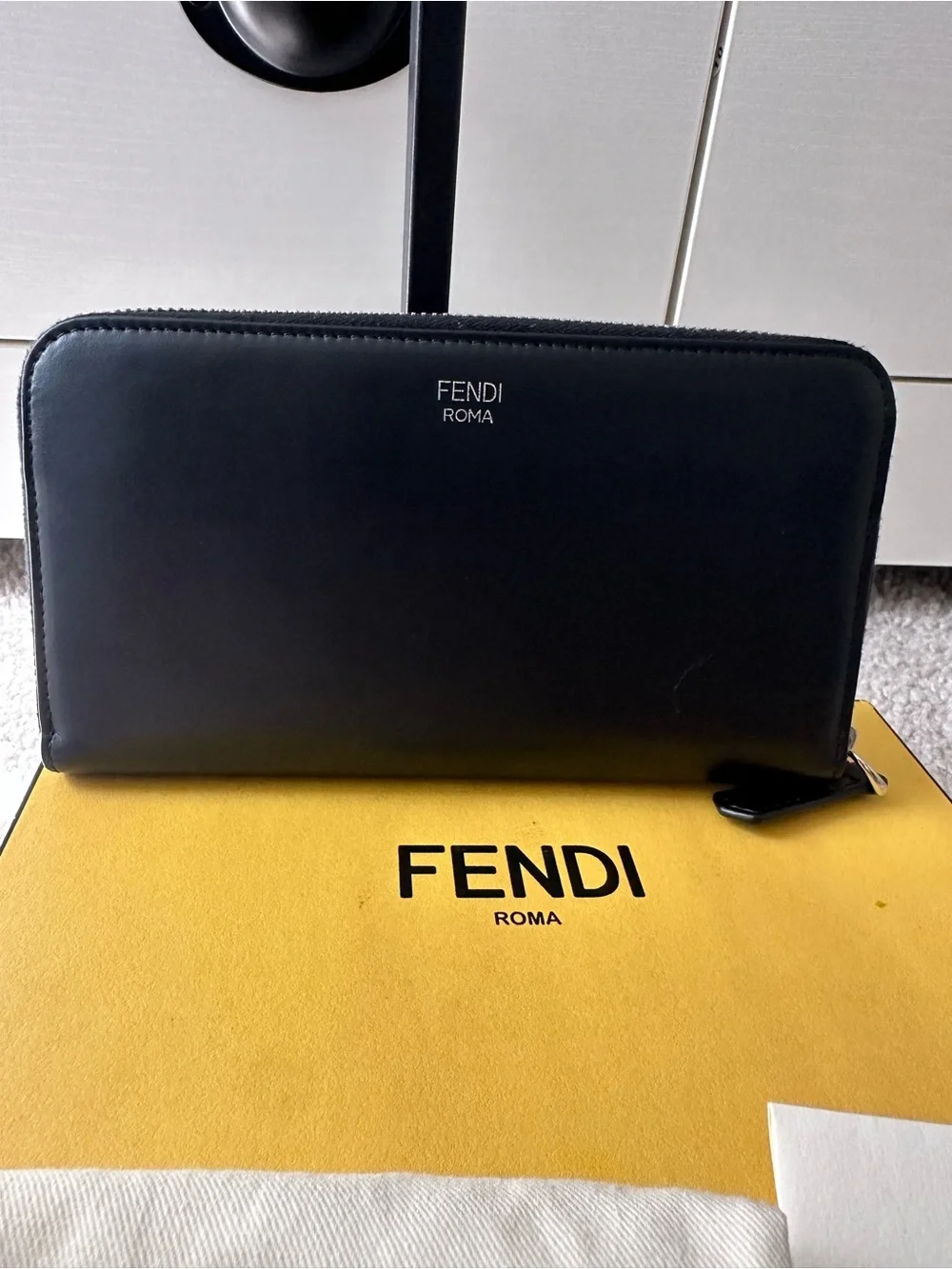 Fendi Hypnoteyes Black Leather Zip Around Wallet